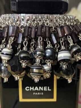 Vintage Cha Cha Silver bracelet with Black Beads, Like New💕